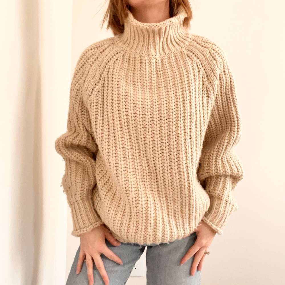 Boutique Tan Chunky Knit Turtleneck Sweater